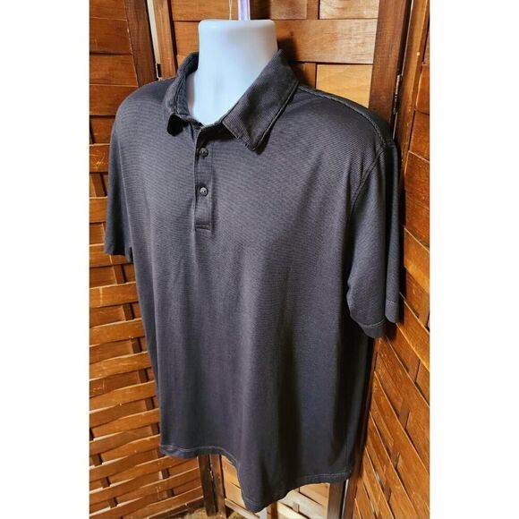 Van Heusen Men's Large L Gray Geometric Stripe Collared Polyester Polo Shirt - Picture 3 of 5